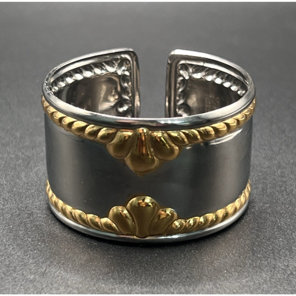 Set of 4 Signed GORHAM Silver & Gold Ribbon Edge Napkin Rings Holders - Picture 2 of 5